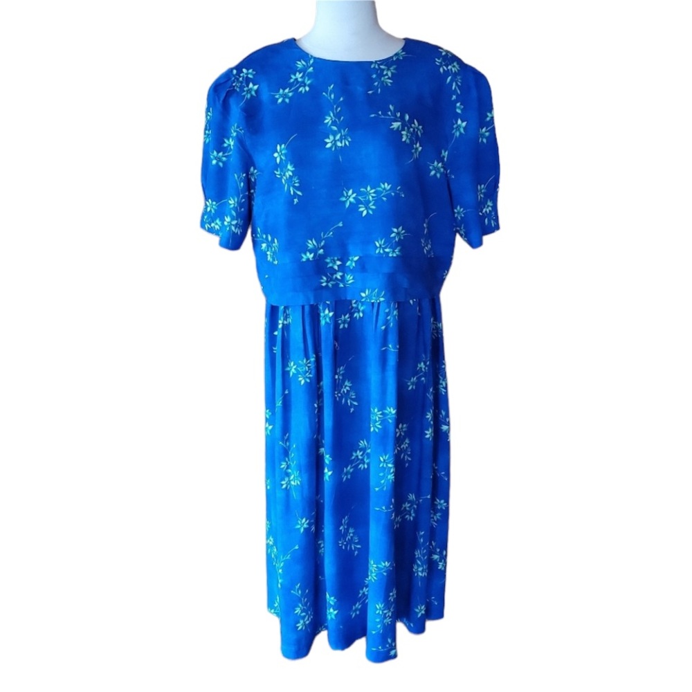 NWT 1980s‎ Kathie Lee Blue Floral Dress